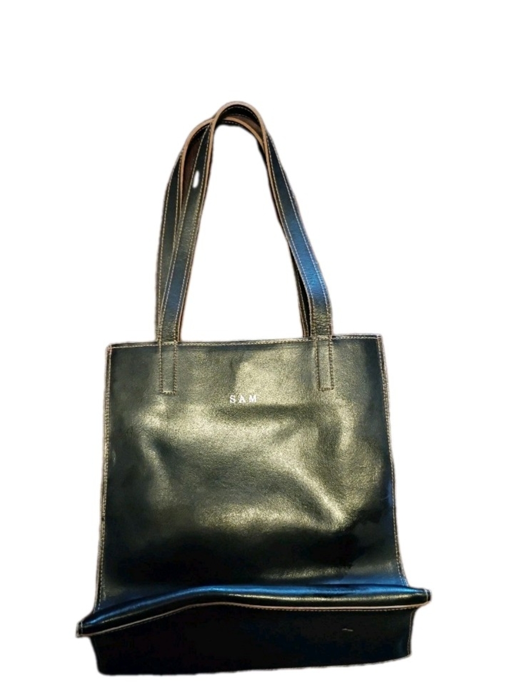SAM. Black Leather Tote with Top Handles